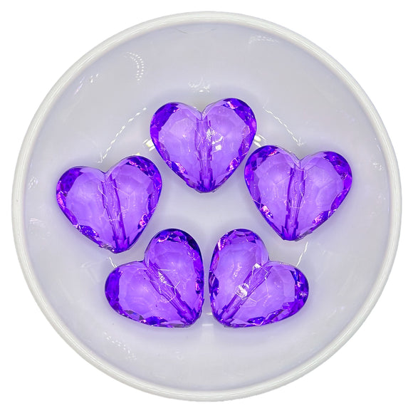 Purple Transparent Faceted Heart 29mm