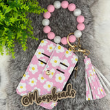 Pink Daisy Beaded Wristlet Keychain