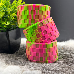 Neon Pink & Green Swirl Checkered Silicone Tumbler Boot