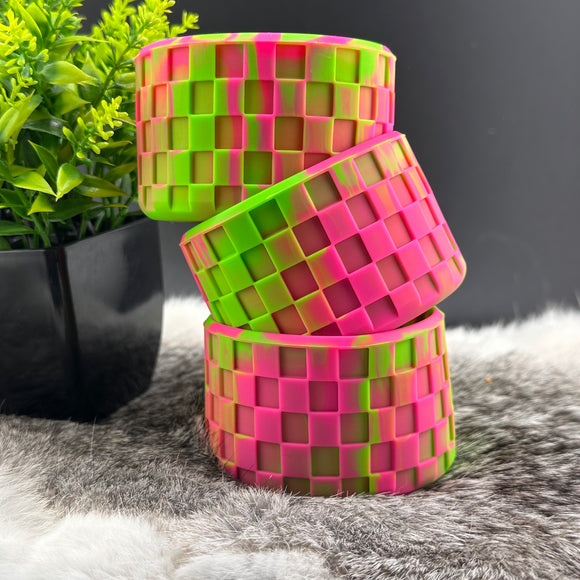 Neon Pink & Green Swirl Checkered Silicone Tumbler Boot