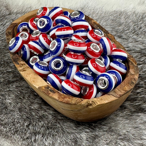 Red, White & Blue Striped Large Hole Spacer 14mm