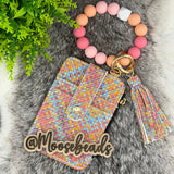 Peachy Patchwork Beaded Wristlet Keychain