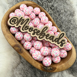 15-236 Pink Parfait Checkered Print 15mm Silicone Bead