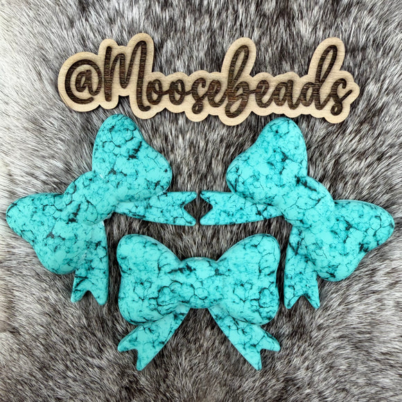 JUMBO-23 Turquoise Faux Stone JUMBO Bow w/ Tails Silicone Focal EXCLUSIVE