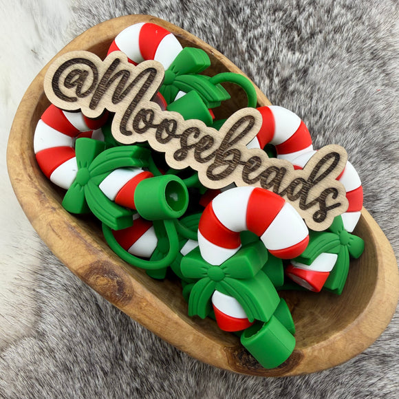 BST-148 Candy Cane w/ Bow PVC Straw Topper EXCLUSIVE