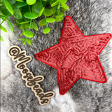 Large Red Star w/ Sequins Embroidery Iron On Patch (1 Patch)