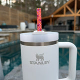 Pink & Orange Checkered w/ Bows 40oz Plastic Straw