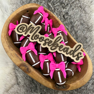 S-1292 Football w/ HOT PINK Bow 3D Silicone Focal EXCLUSIVE