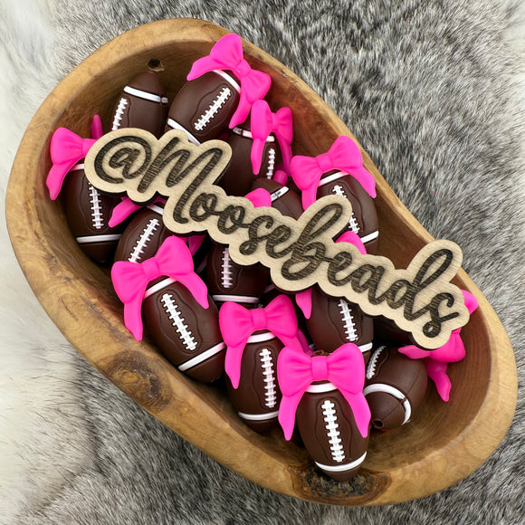 S-1292 Football w/ HOT PINK Bow 3D Silicone Focal EXCLUSIVE