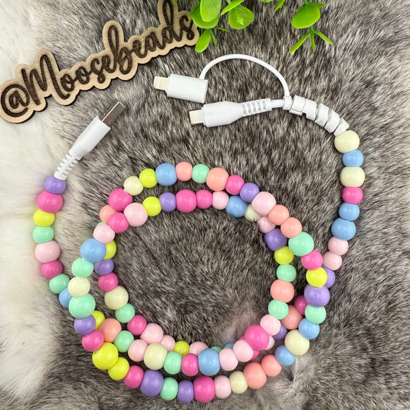 PASTEL colors USB to Lightning/USB C Beaded Charging Cable (1 to 2)