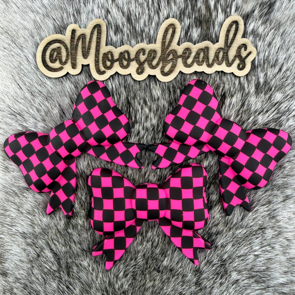 JUMBO-16 Pink & Black Checkered JUMBO Bow w/ Tails Silicone Focal EXCLUSIVE