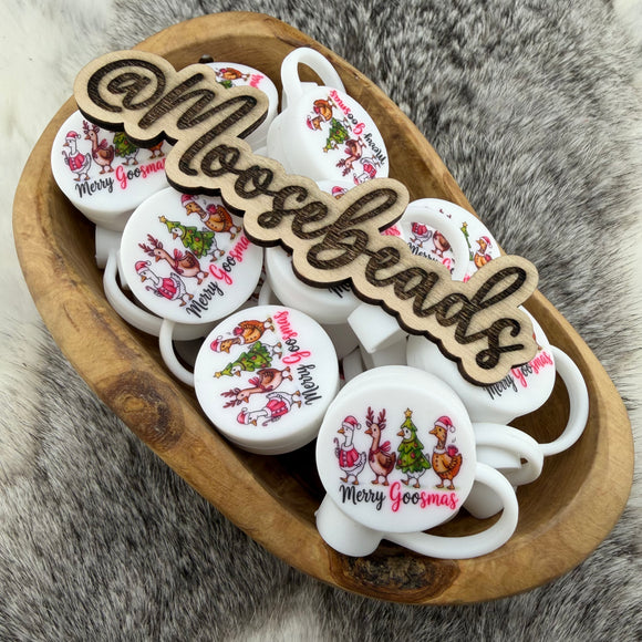 BST-149 Merry Goosmas Printed SILICONE Straw Topper EXCLUSIVE
