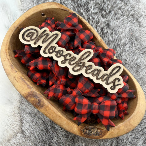 S-1182 Red & Black Buffalo Plaid Bow w/ Tails Silicone Focal EXCLUSIVE