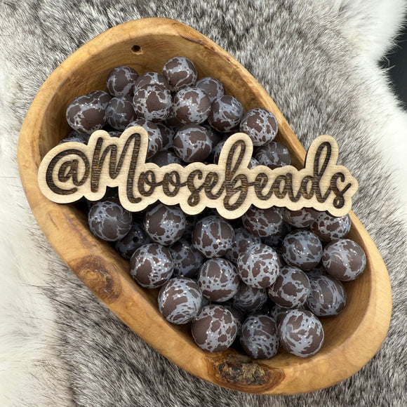 15-203 Brown Cow on Clear w/ Glitter 15mm Silicone Bead EXCLUSIVE