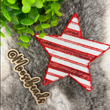 Large Red & White Stripes Star w/ Sequins Embroidery Iron On Patch (1 Patch)
