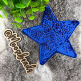 Large Blue Star w/ Sequins Embroidery Iron On Patch (1 Patch)