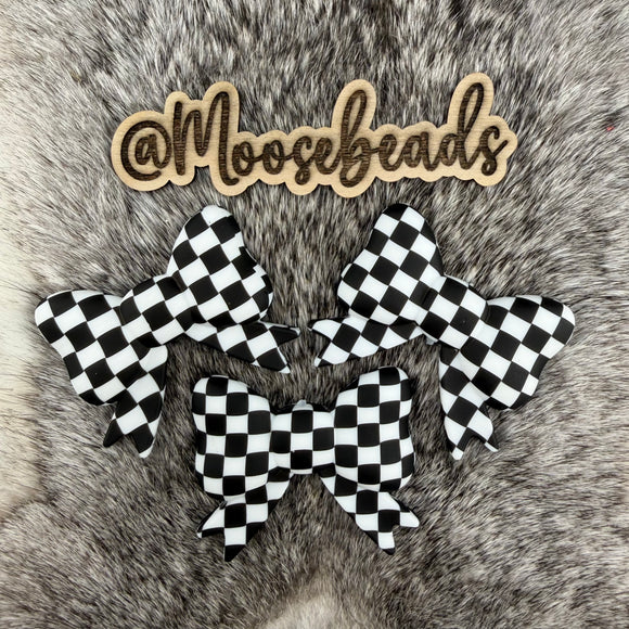 Checkered JUMBO Bow w/ Tails Silicone Focal EXCLUSIVE