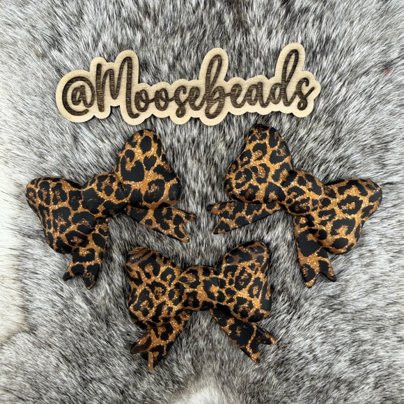 Glitter Leopard JUMBO Bow w/ Tails Silicone Focal EXCLUSIVE