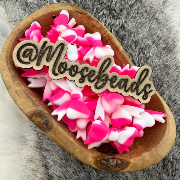 S-1311 Pink & White Swirl Bow w/ Tails Silicone Focal EXCLUSIVE