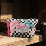 Black Checkered Makeup Bag