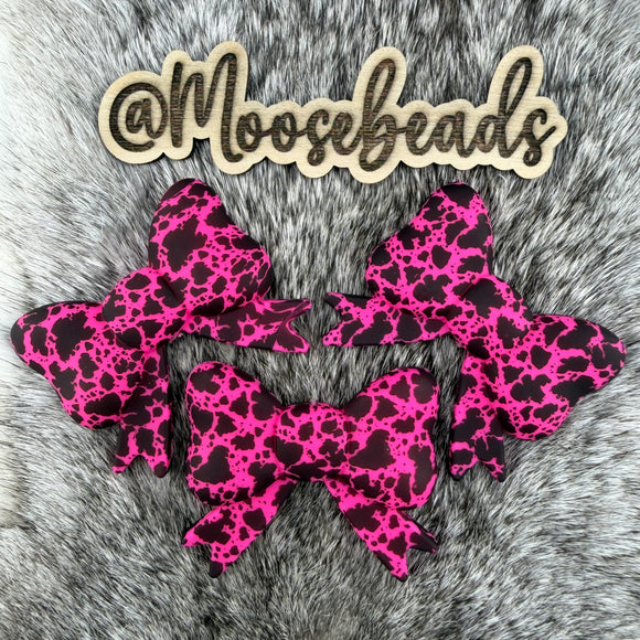 JUMBO-24 Hot Pink Cowhide JUMBO Bow w/ Tails Silicone Focal EXCLUSIVE