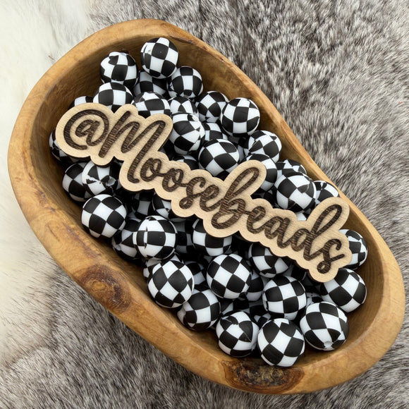 15-245 Black & White Checkered 15mm Silicone Bead EXCLUSIVE