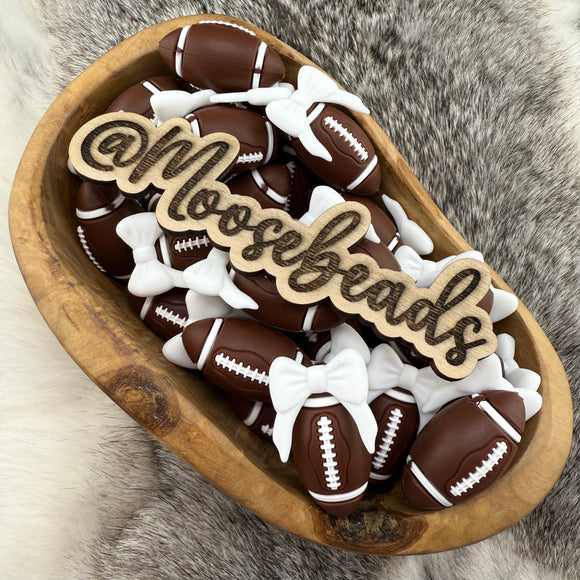 S-1147 Football w/ WHITE Bow 3D Silicone Focal EXCLUSIVE