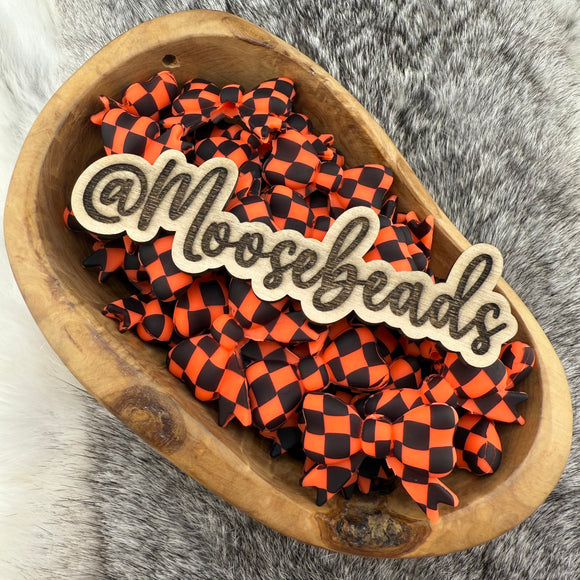 S-1271 Neon Orange Checkered Bow w/ Tails Silicone Focal EXCLUSIVE