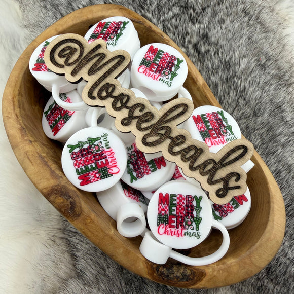BST-103 Merry Christmas Printed SILICONE Straw Topper EXCLUSIVE