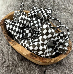 Black & White Checkered print SILICONE Bow Straw Topper EXCLUSIVE