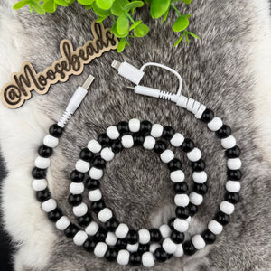 Black & White USB to Lightning/USB C Beaded Charging Cable (1 to 2)