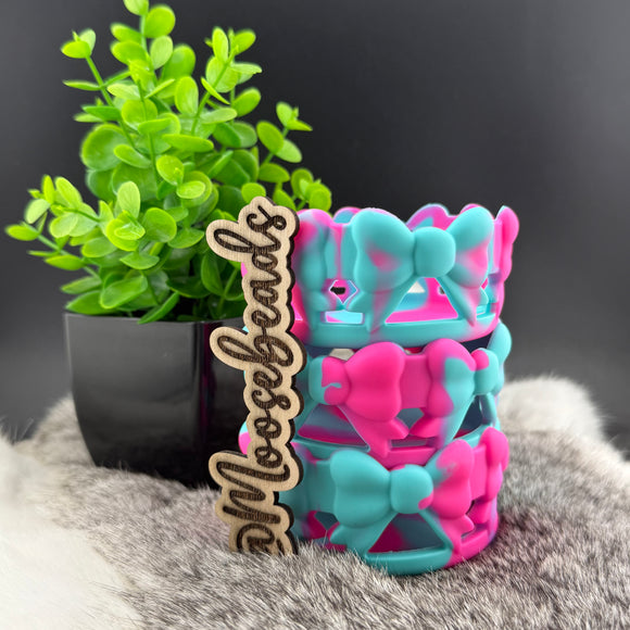TB-4 Pink & Turquoise Swirl Bow Silicone Tumbler Boot EXCLUSIVE
