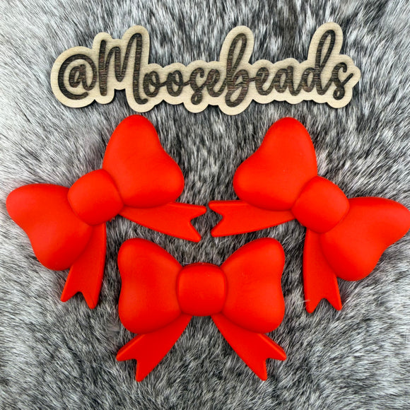 JUMBO-15 Christmas Red JUMBO Bow w/ Tails Silicone Focal EXCLUSIVE