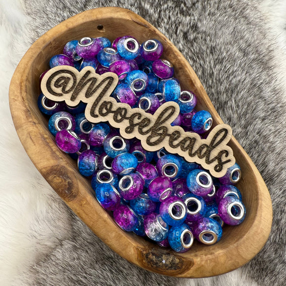 Blue & Purple Cracked Glass Large Hole Spacer 14mm