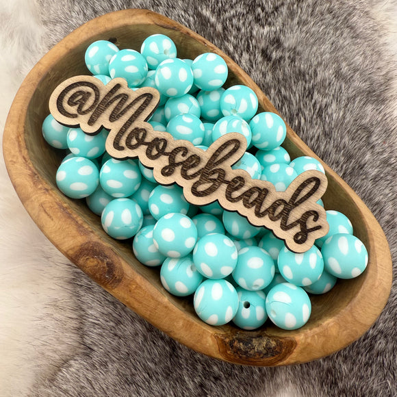 15-238 Turquoise Polka Dot Print 15mm Silicone Bead
