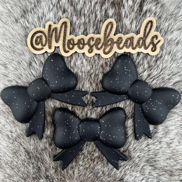 JUMBO-26 Black w/ Glitter JUMBO Bow w/ Tails Silicone Focal EXCLUSIVE
