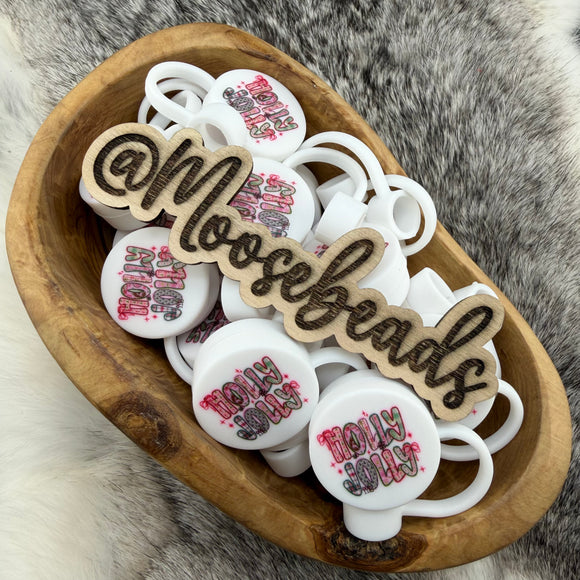 BST-146 Holly Jolly Printed SILICONE Straw Topper EXCLUSIVE