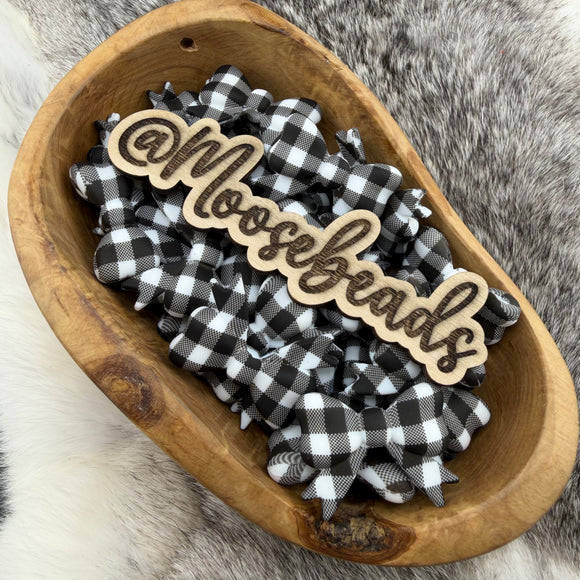 S-1309 Black & White Buffalo Plaid Bow w/ Tails Silicone Focal EXCLUSIVE