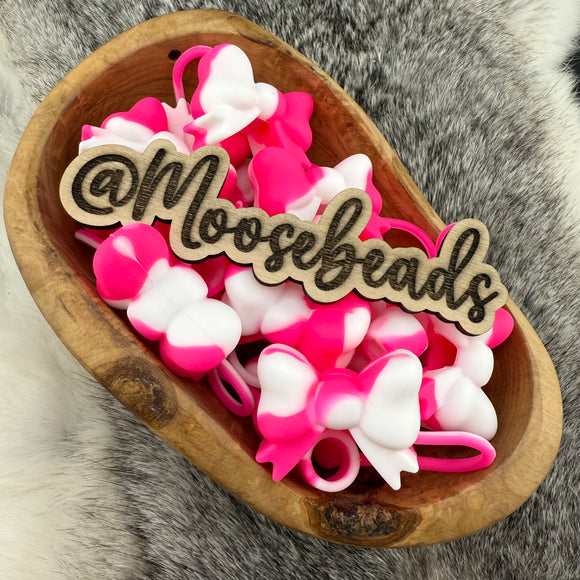 Pink & White Swirl SILICONE Bow Straw Topper EXCLUSIVE
