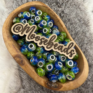 Green & Blue Cracked Glass Large Hole Spacer 14mm