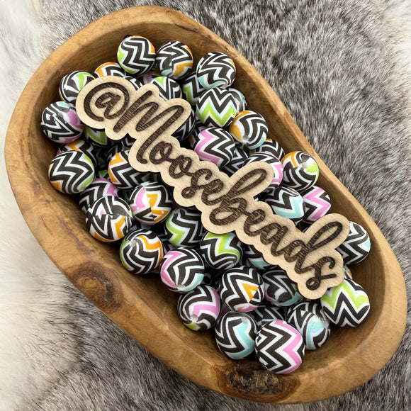 15-242 Chevron Pop Print 15mm Silicone Bead
