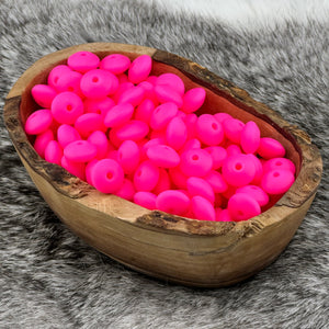 Neon Hot Pink Silicone Lentil  Bead 12x6mm