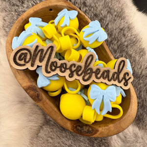 BST-86 Lemon w/ Blue Bow SILICONE Straw Topper EXCLUSIVE