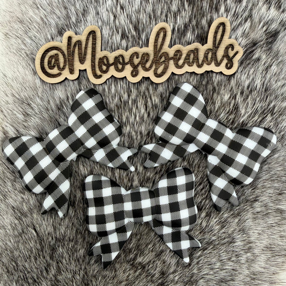 JUMBO-1 Black & White Buffalo Plaid JUMBO Bow w/ Tails Silicone Focal EXCLUSIVE