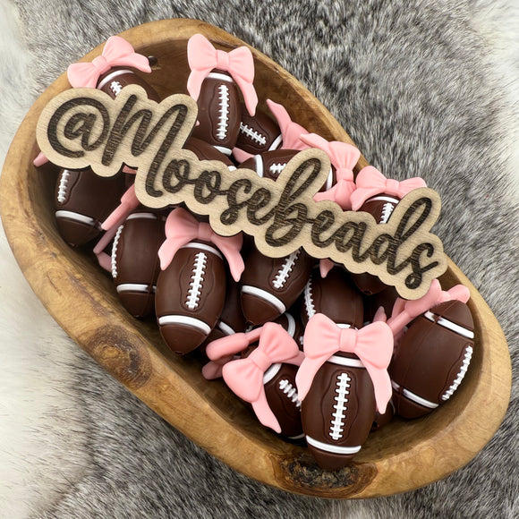 S-1276 Football w/ Coquette PINK Bow 3D Silicone Focal EXCLUSIVE