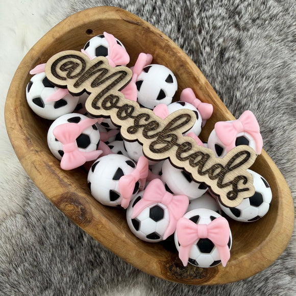 S-1138 Soccer Ball w/ PINK Bow 3D Silicone Focal EXCLUSIVE