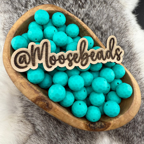 15-131 Turquoise Faceted 16mm Silicone Bead (Golf Ball)