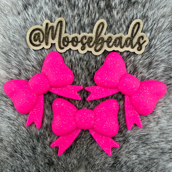 JUMBO-20 Hot Pink w/ Glitter JUMBO Bow w/ Tails Silicone Focal EXCLUSIVE