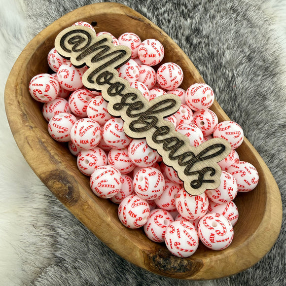 15-241 Candy Cane Print 15mm Silicone Bead