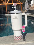 TB-13 Pink Coquette Christmas Print Silicone Tumbler Boot